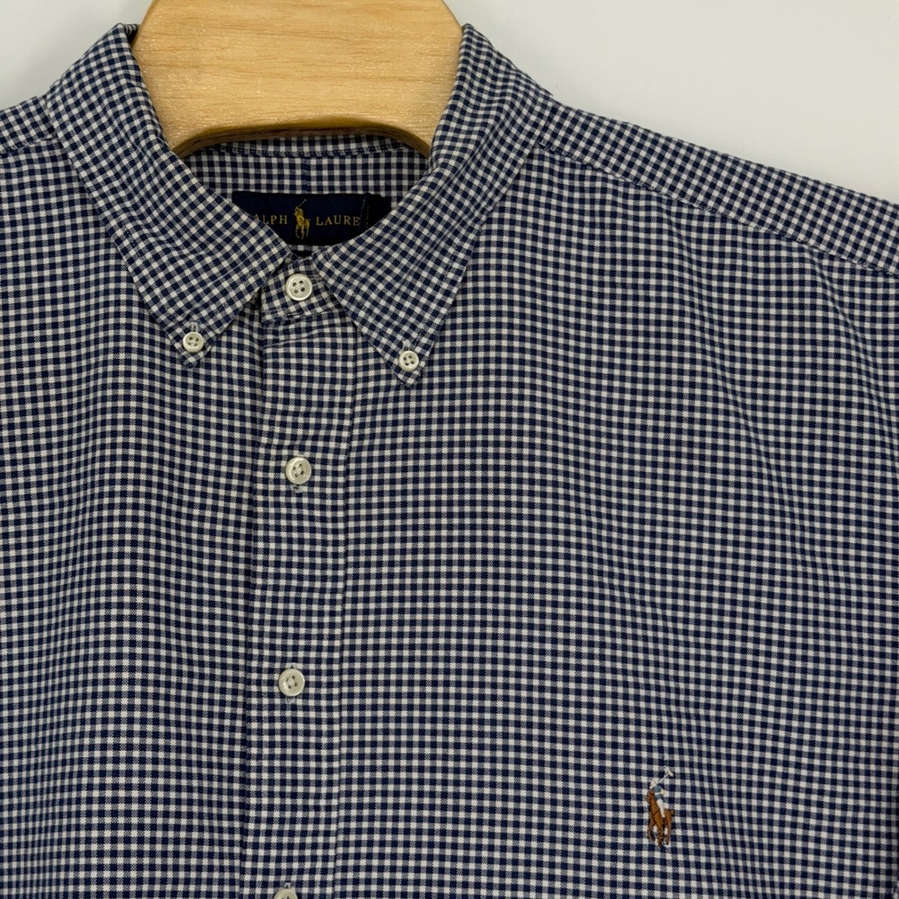 Ralph Lauren Shirt Mens 3XLT Blue Gingham Short Sleeve Cotton Classic Fit Pony